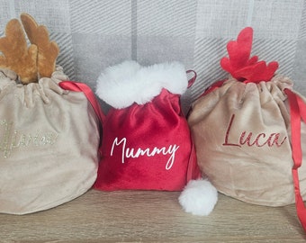 Personalised Christmas Bags, Gift Pouch, velvet bag, Treats, personalised gifts,