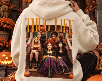 Thug Life Halloween Hoodie, Vintage Witchy Graphic Sweatshirt, Spooky Season Pullover, Gothic Halloween Streetwear, Unisex Hoodie