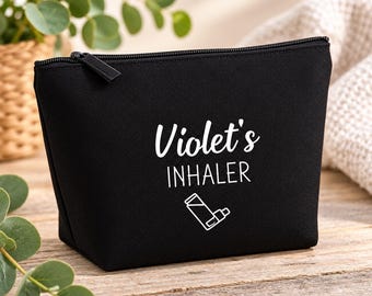 Large Black Personalised Inhaler Cotton Canvas Bag - Tracked delivery