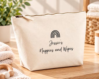 Personalised Baby Nappy Bag | Natural Rainbow Design