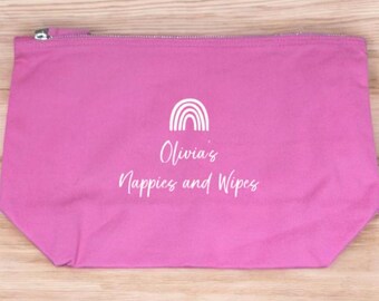 Personalised Baby Nappy Bag | Pink Rainbow Design, Large Organiser