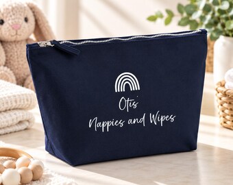 Personalised Navy Baby Nappy Bag | Rainbow Diaper Organizer