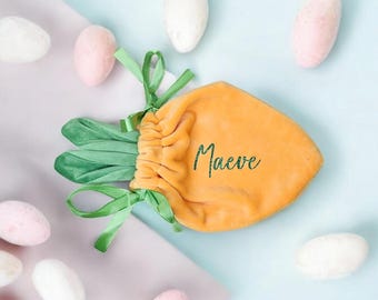 Personalised Velvet Easter Carrot Bag, Treats Gift Pouch