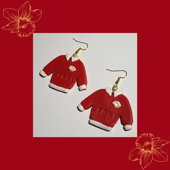 Wales. Red earrings part of a Rugby six nations set
