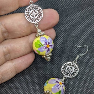 Hand painted wooden earrings