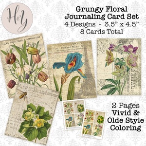 Journal Ephemera Kit. Unique floral journaling cards with a distressed feel. Pretty flowers over vintage ephemera. Use in card making too!