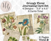 Journal Ephemera Kit. Unique floral journaling cards with a distressed feel. Pretty flowers over vintage ephemera. Use in card making too!