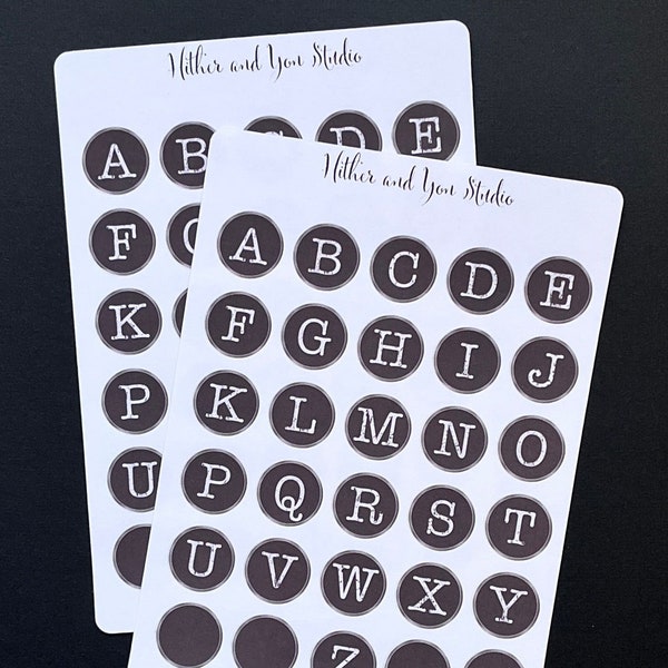 Typewriter stickers, typewriter Keys Sticker Sheets, alphabet stickers, circle sticker, alpha numeric sticker, sticker sheet for mixed media