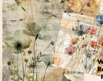 Paper and Ephemera Pack for Junk Journals, Scrapbooks, or any Paper Craft Projects. 15 pages including mixed media themed botanical papers