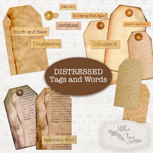 Junk Journal Tags, Grungy Ephemera Pack, Vintage Tags for Junk Journals, Distressed Journal Supplies, Retail Tags, Scrapbook Supplies