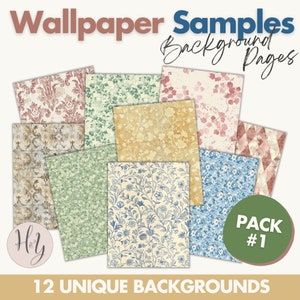 Behangvoorbeelden digitaal papierpakket voor knutselpapier, junkpapier, op vintage behang geïnspireerde ontwerpen, 12 mooie papieren