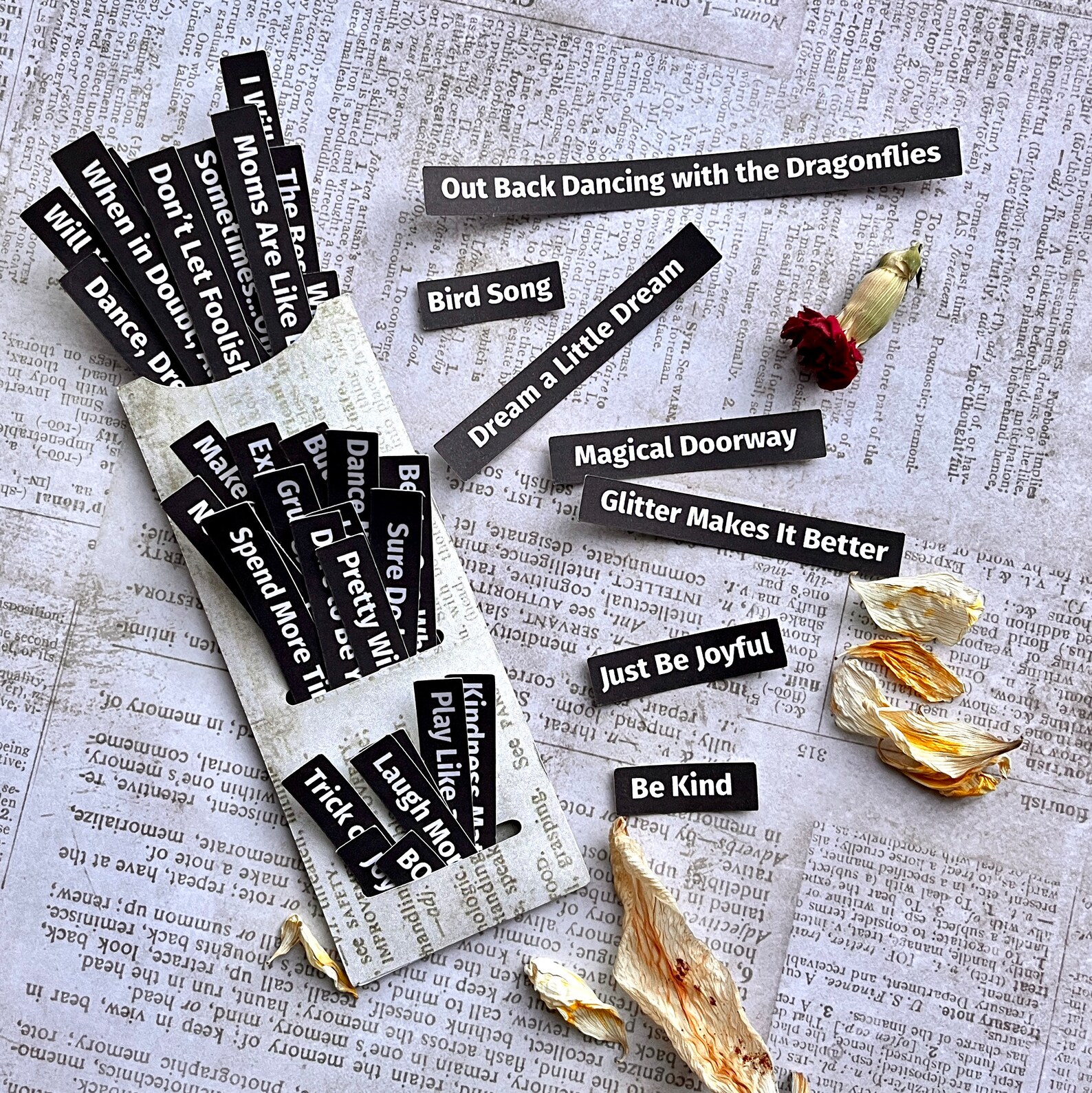 Different Sentiments, Words for Junk Journals, Card Sentiments, Black