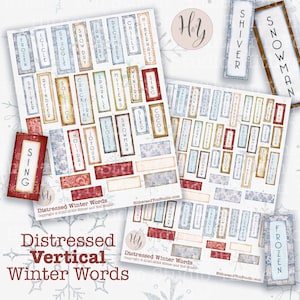 Winter Word, Word Labels, Vertical Words, Christmas Word Label, Christmas Ephemera, Junk Journal Elements, Fussy Cut ephemera