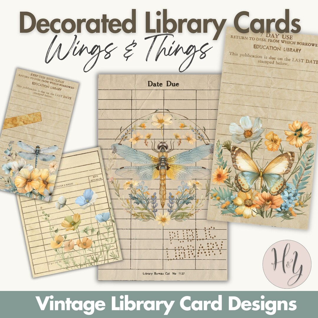 Vintage Library Cards Digital Wings N' Things Design Featuring ...