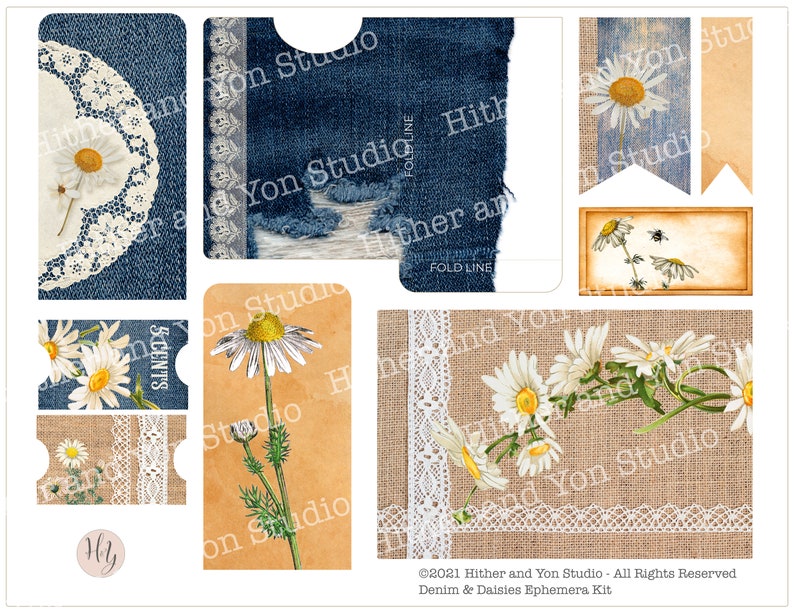 Denim and Daisies Ephemera Kit for Junk Journals Instant Etsy