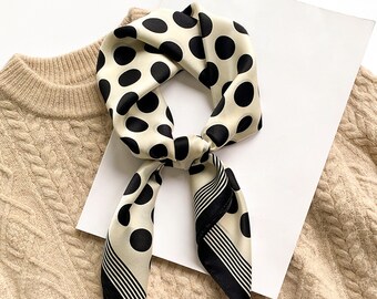 Classic polka dot silk scarf women, silk bandana women, silk neckerchief, silk head scarf, silk hair scarf, silk neck scarf,black silk scarf