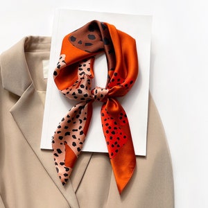 Leopard print silk scarf square, large silk bandana men&women, silk neckerchief men, silk head scarf, silk hair scarf, silk neck scarf