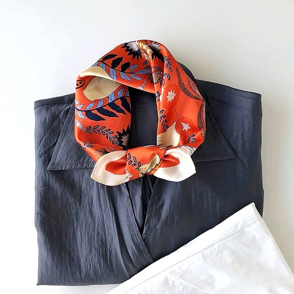 Tarot small silk scarf square, 100% silk bandana men&women, silk neckerchief men, orange silk head scarf, silk hair scarf, silk neck scarf