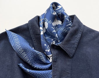 Timeless blue silk scarf women&men, silk neck scarf, silk neckerchief, mens neckerchief, silk bandana, silk head scarf, silk twill scarf