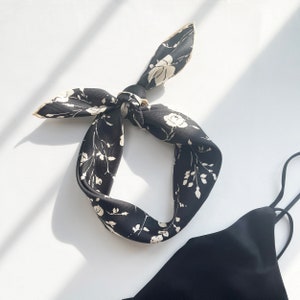 Timeless black silk scarf women, silk bandana women, silk neck scarf, silk head scarf, silk hair scarf, silk neckerchief, silk twill scarf