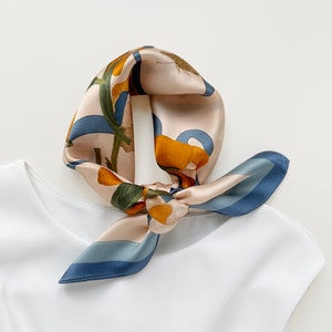Lily Floral small silk scarf women, silk head scarf, 100% silk bandana women, silk hair scarf, silk neck scarf, silk neckerchief women image 3