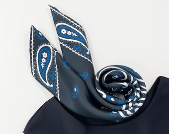 Boho paisley black silk scarf men&women, silk bandana, silk neckerchief, mens neckerchief, silk neck scarf, silk head scarf, silk hair scarf