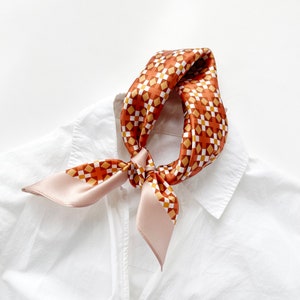 Pink orange silk scarf women, silk bandana women, silk neck scarf, silk neckerchief, silk head scarf, mens neckerchief, silk hair scarf