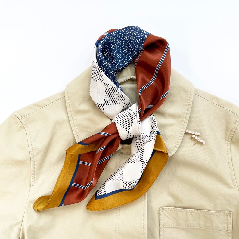 Stylish mens silk scarf square, mens neckerchief, 100% silk cravat scarf, square silk scarf men, silk neck scarf, large silk bandana men image 5