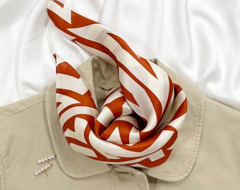 Petite écharpe en soie orange brûlé, bandana 100 % soie pour femme, foulard en soie, foulard pour cheveux en soie, foulard en soie, petit foulard en soie