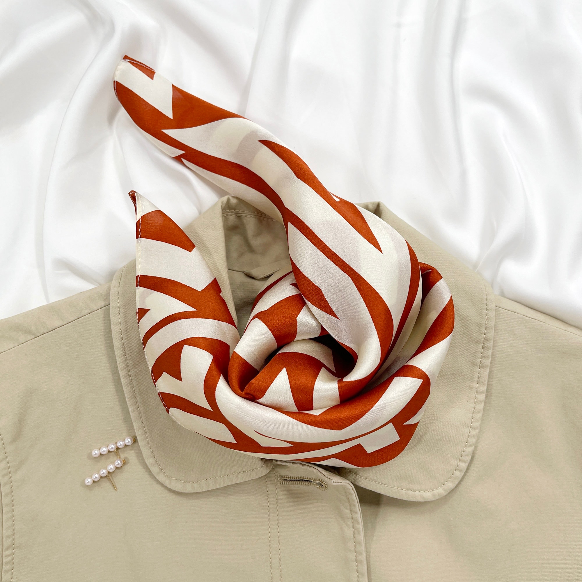 Burnt Orange Small Silk Scarf Square 100% Silk Bandana Silk 