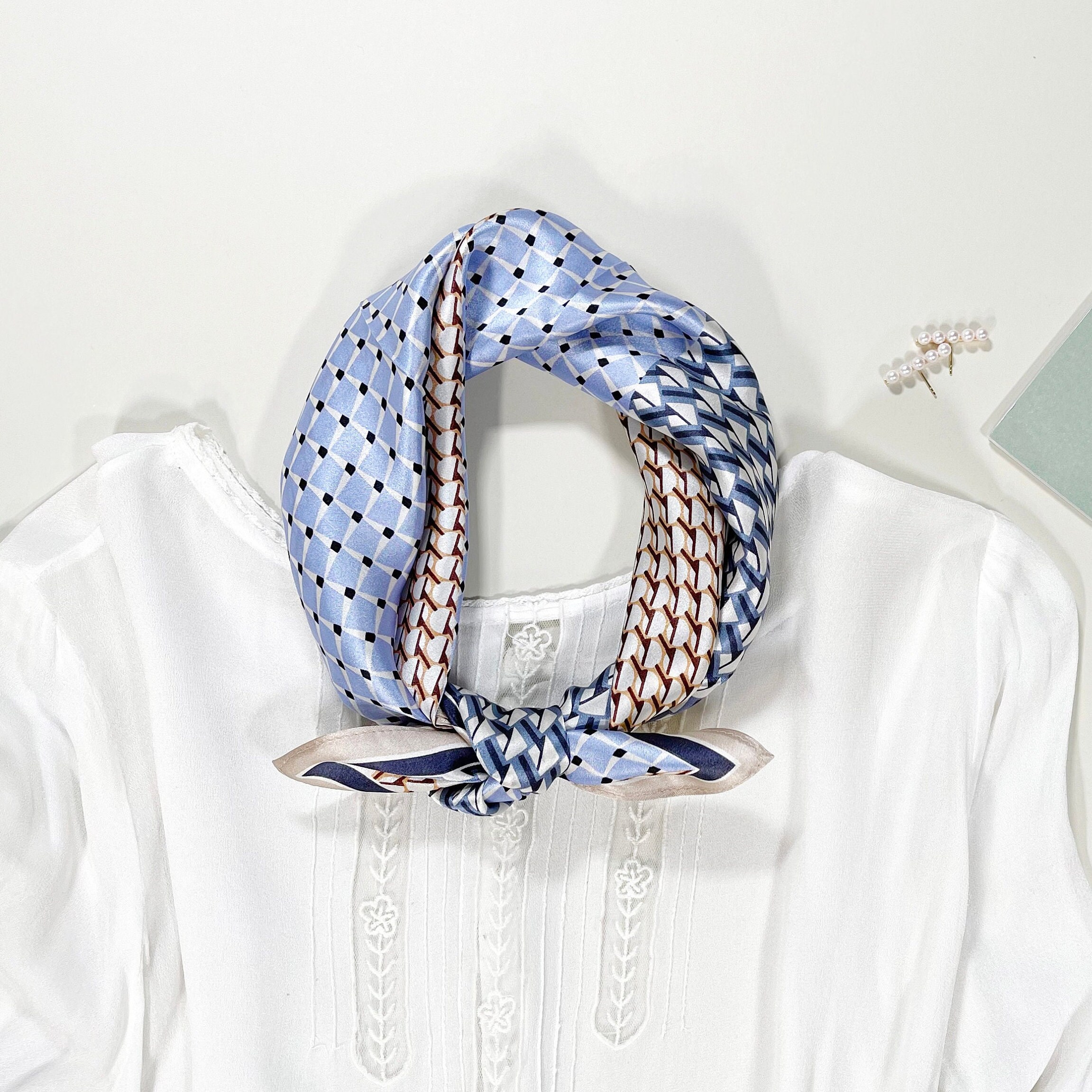 Mini Scarf Decor Geometric Pattern Chain Square Bag