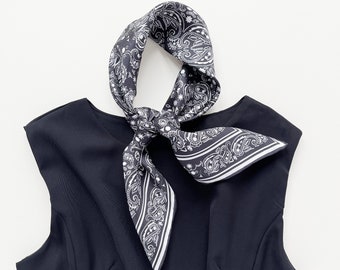 Classic paisley black silk scarf women&men, silk bandana women, silk neckerchief, mens neckerchief, silk neck scarf, silk head scarf