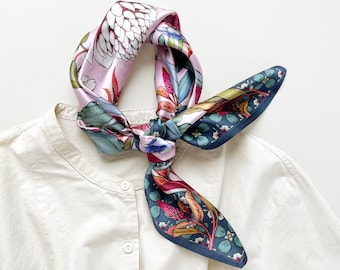 Foulard en soie floral rose femme, grand bandana en soie femme, foulard 100 % soie, foulard en soie femme, foulard en soie, foulard pour cheveux en soie