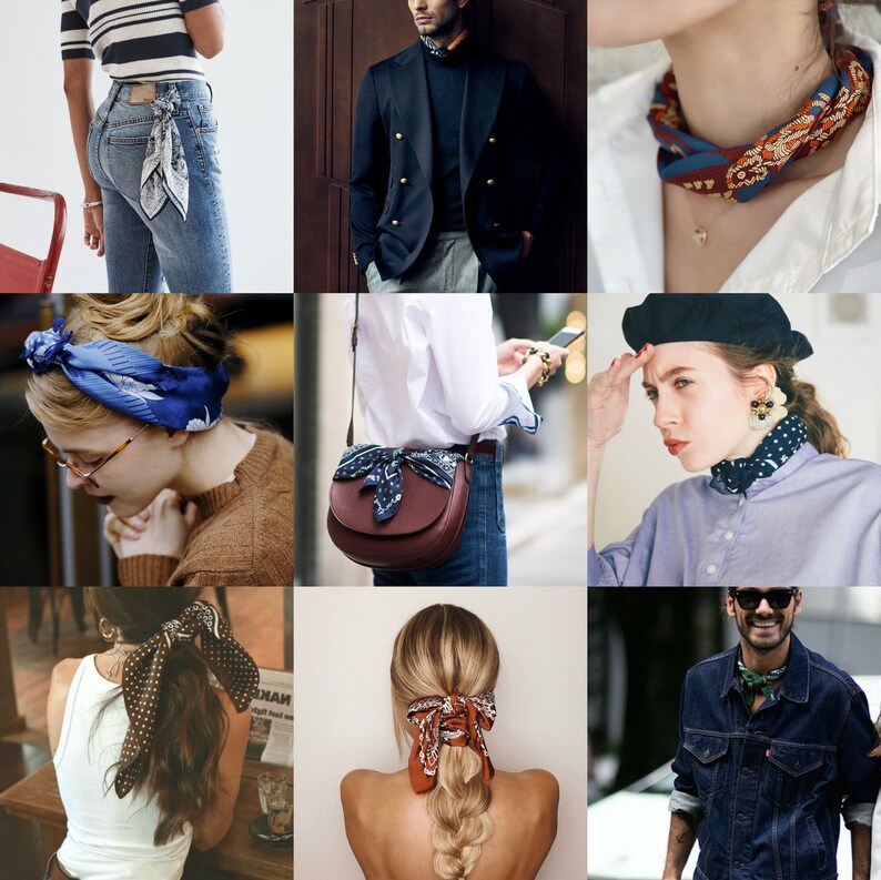 Bandana classique en soie à motif cachemire à pois femmes hommes, foulard en soie, foulard pour homme, foulard en soie, foulard pour cheveux en soie, foulard en soie image 10