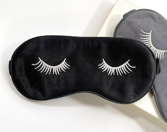 Eyelashes embroidery 100% Silk eye mask, silk sleep mask, travel eye mask silk, bride sleep mask, satin sleep mask, 6th anniversary gift