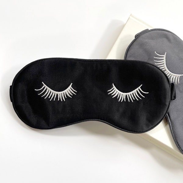 Eyelashes embroidery 100% Silk eye mask, silk sleep mask, travel eye mask silk, bride sleep mask, satin sleep mask, 6th anniversary gift