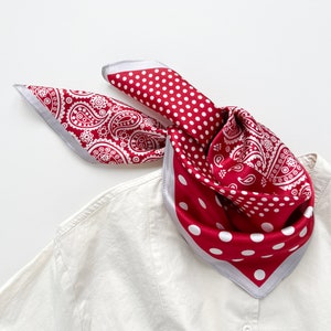 Bandana classique en soie à motif cachemire à pois femmes hommes, foulard en soie, foulard pour homme, foulard en soie, foulard pour cheveux en soie, foulard en soie image 5