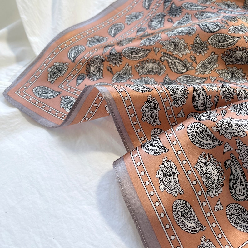 Paisley small silk scarf square, silk neckerchief, mens neckerchief, silk bandana women, paisley silk scarf, silk hair scarf,pure silk scarf image 6