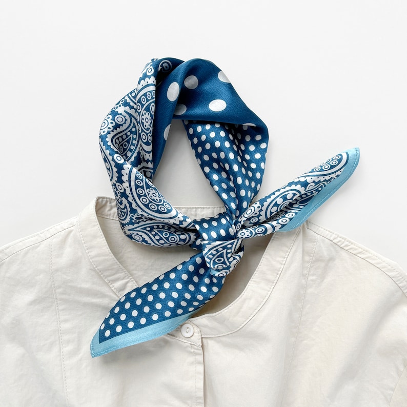 Bandana classique en soie à motif cachemire à pois femmes hommes, foulard en soie, foulard pour homme, foulard en soie, foulard pour cheveux en soie, foulard en soie Blue