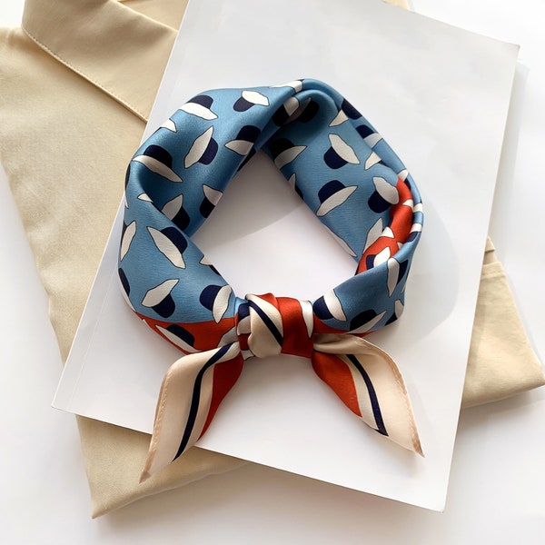 Hat pattern small silk scarf square, 100% silk bandana, silk neckerchief mens neckerchief, silk hair scarf, silk neck scarf, mens silk scarf