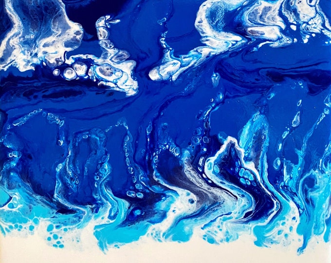 Resin Wave Art - Midnight Waves on Pine Wood