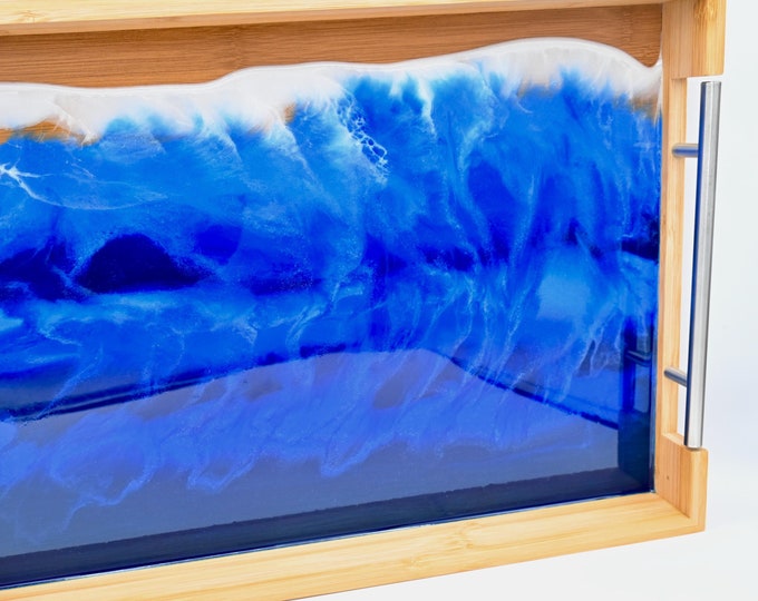 Resin Wave Bamboo Tray with Stainless Steel Handles
