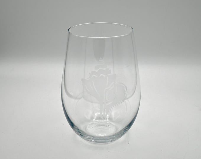 Etched Stemless Wine Glass - Conch Shell