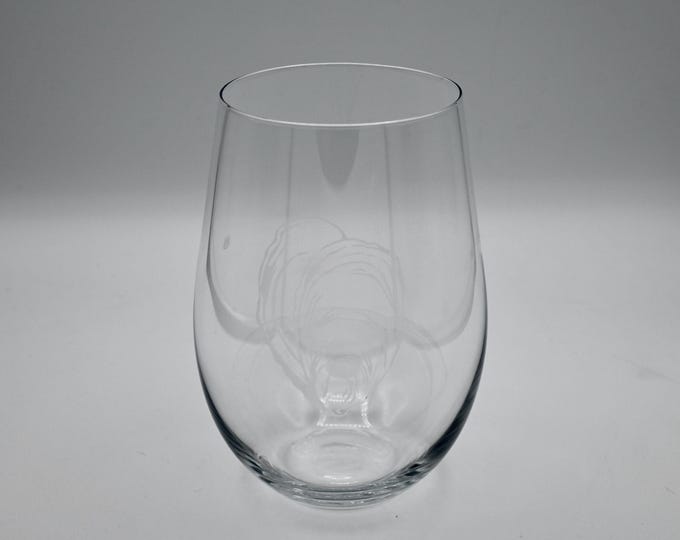 Etched Stemless Wine Glass - Oyster