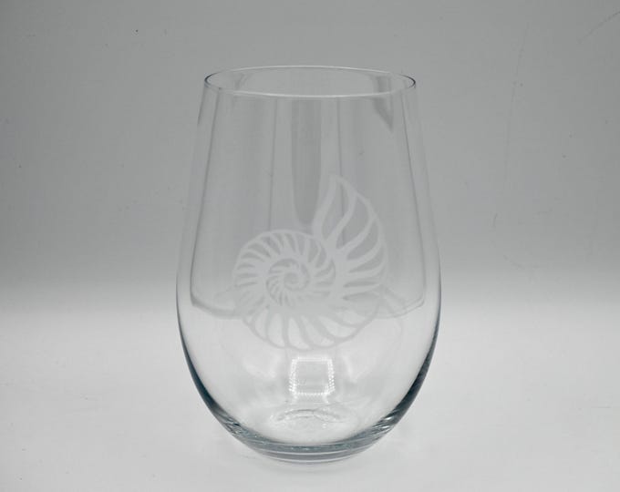 Etched Stemless Wine Glass - Spiral Shell