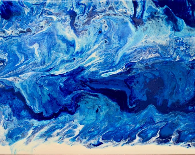 Resin Wave Art - Marble Waves on Pine Wood