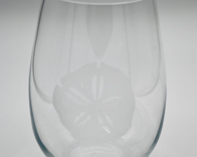 Etched Stemless Wine Glass - Sand Dollar