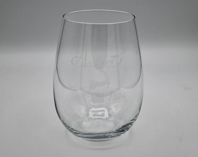 Etched Stemless Wine Glass - Customer Order for Engagement/Wedding
