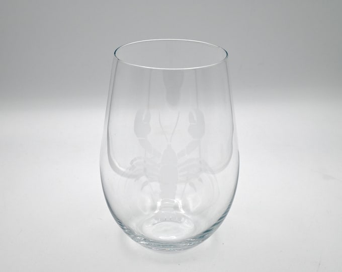 Etched Stemless Wine Glass - Lobster
