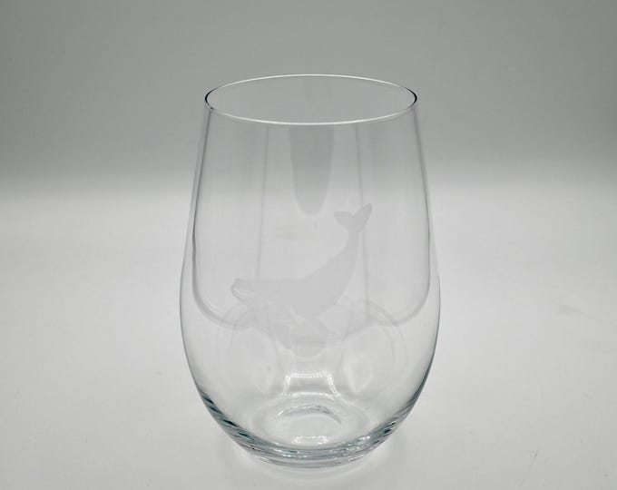 Etched Stemless Wine Glass - Whale